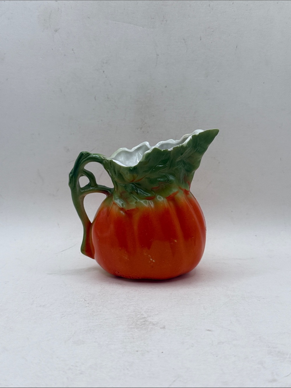 Antique German Majolica Pumpkin Creamer Pitcher Orange Germany Decor Collectible